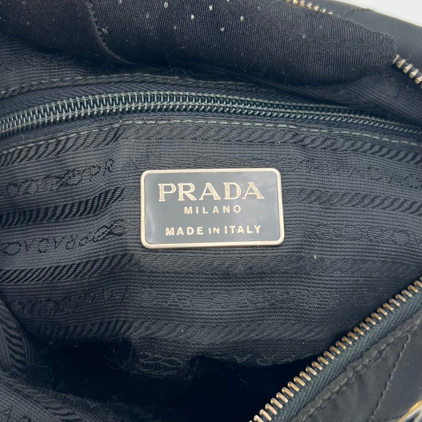 Prada Black Quilted Nylon Small Zip Chain Bag GHW