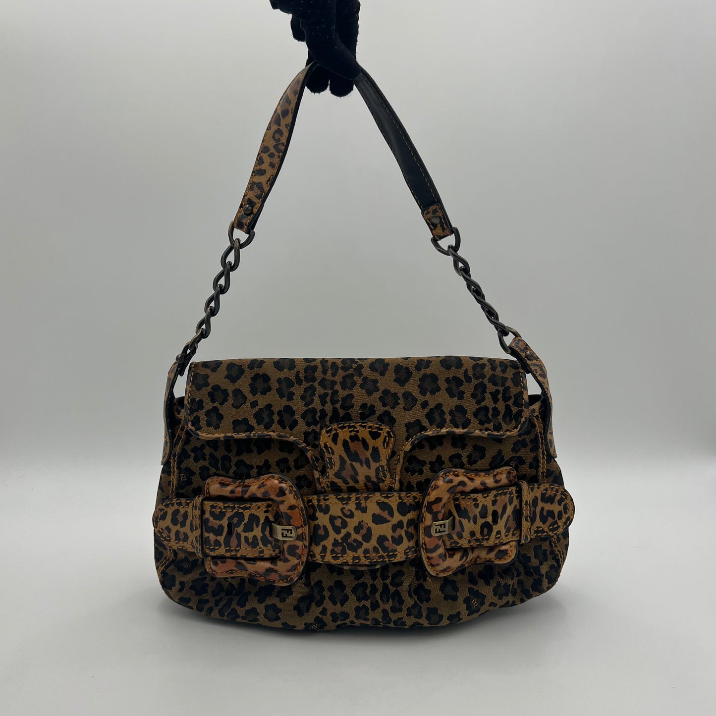 Fendi Leopard Print Buckle Flap Shoulder Bag