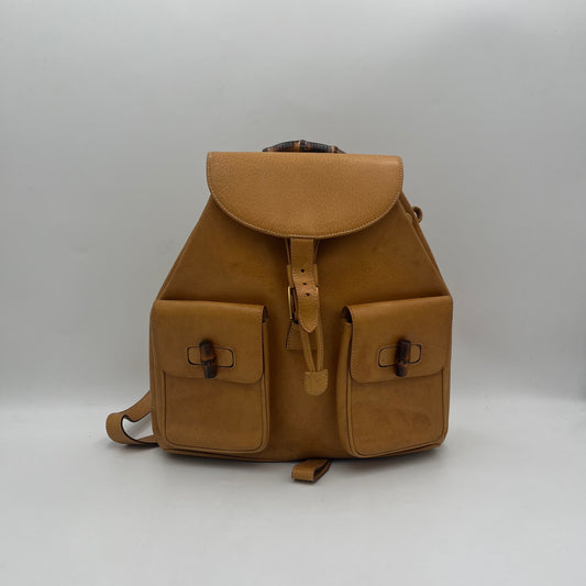 Gucci Yellow Leather Bamboo Backpack