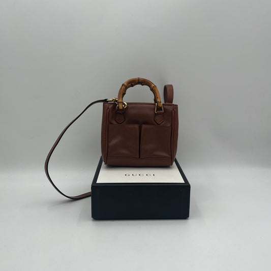 Gucci Brown Leather Bamboo Mini Handbag with Sling