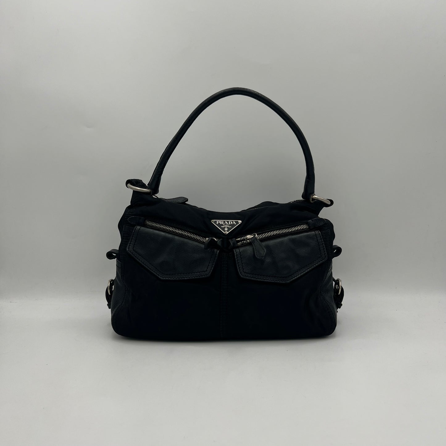 Prada Black Nylon x Leather Cargo Hobo Shoulder Bag