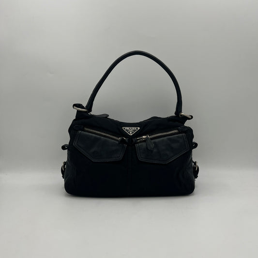 Prada Black Nylon x Leather Cargo Hobo Shoulder Bag