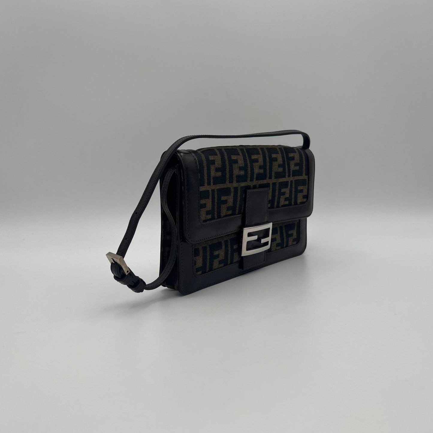 Fendi Tobacco Zucca Canvas and Leather Flap Baguette