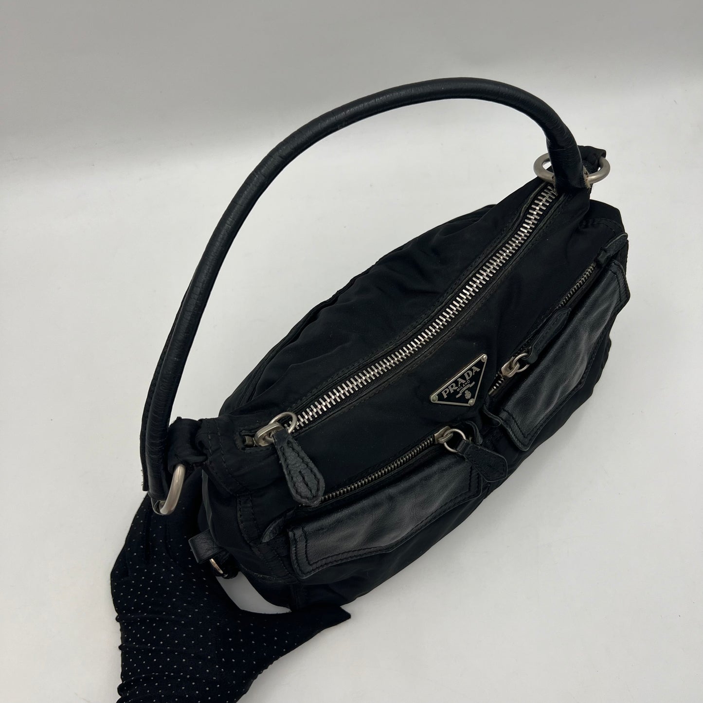 Prada Black Nylon x Leather Cargo Hobo Shoulder Bag