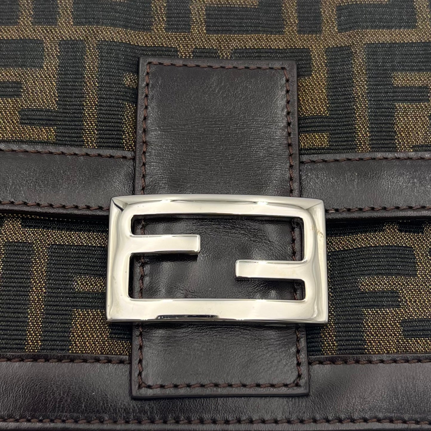 Fendi Tobacco Zucca Canvas and Leather Flap Baguette