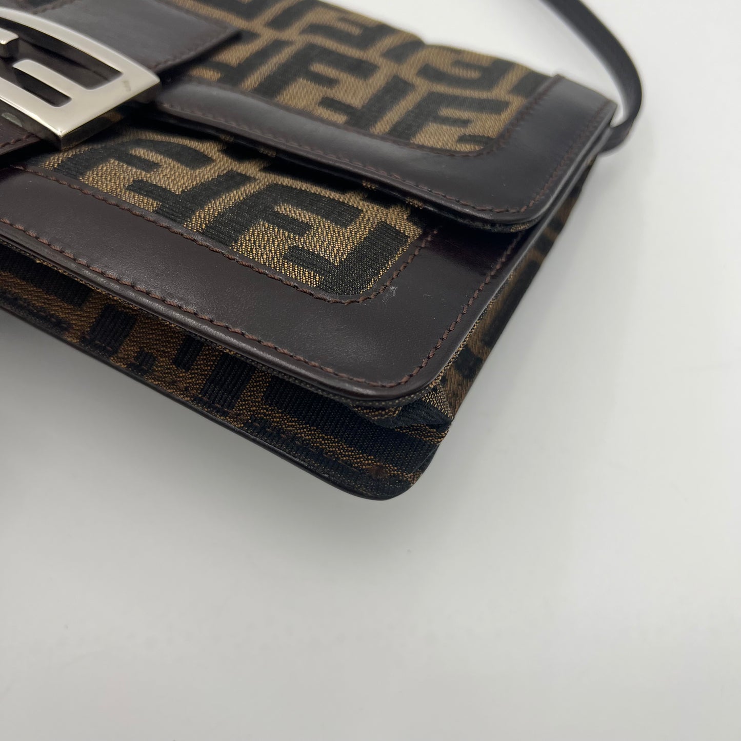 Fendi Tobacco Zucca Canvas and Leather Flap Baguette