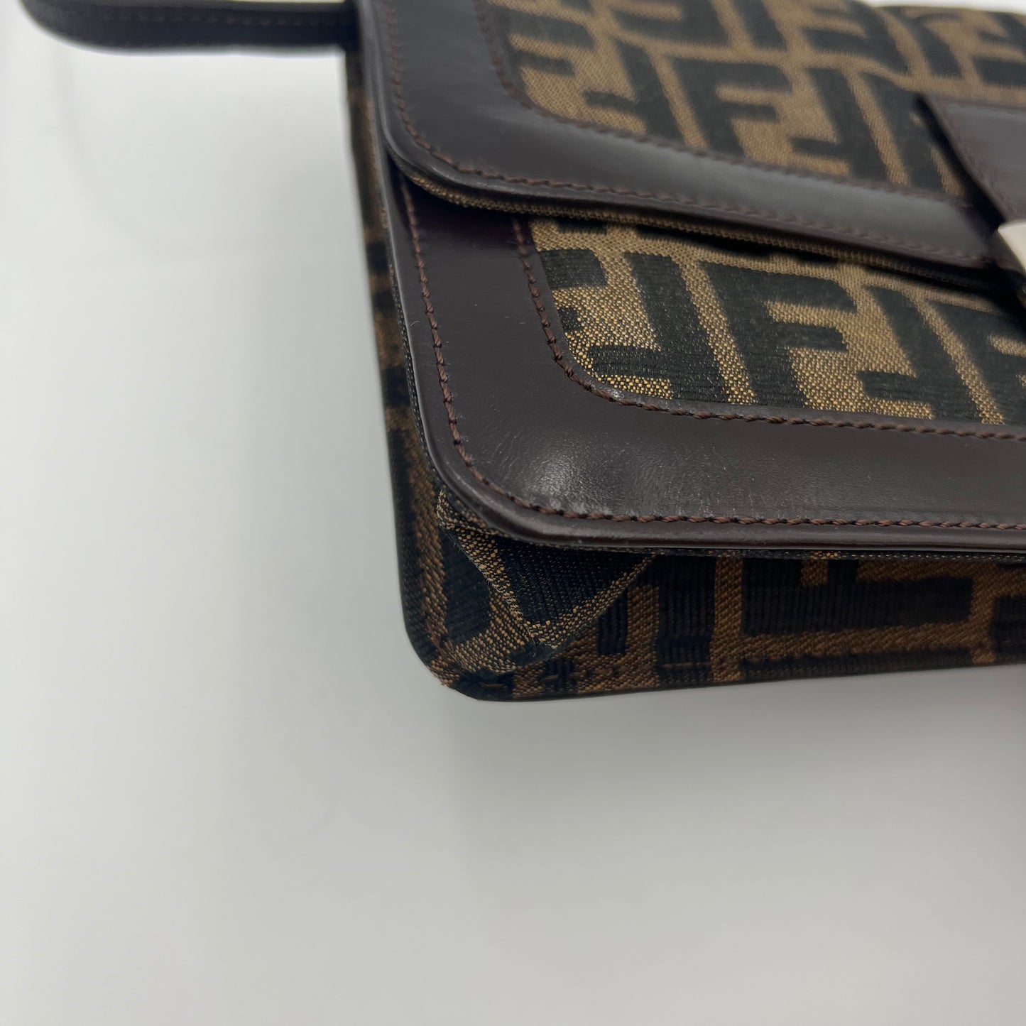 Fendi Tobacco Zucca Canvas and Leather Flap Baguette