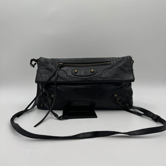 Balenciaga Black Leather Envelope Clutch Crossbody