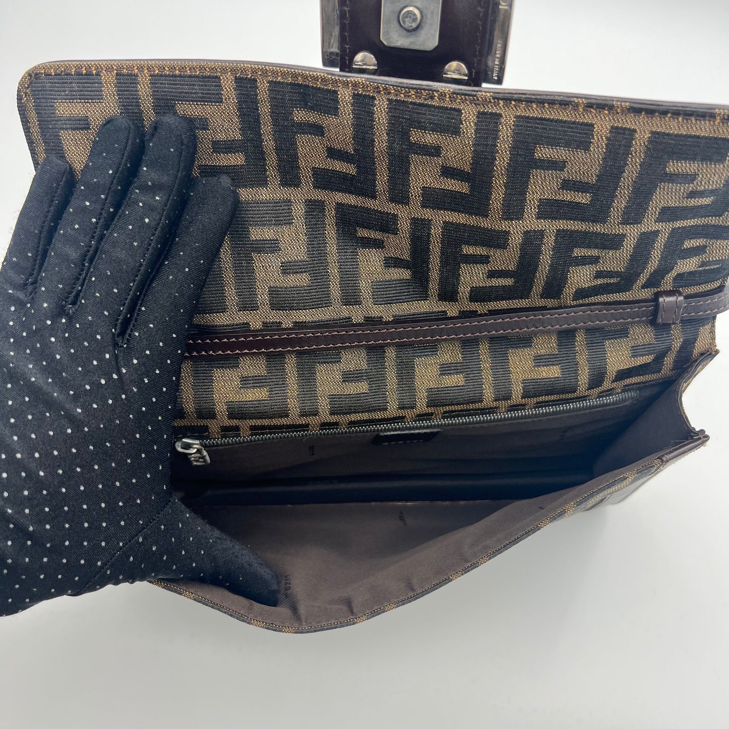 Fendi Tobacco Zucca Canvas and Leather Flap Baguette