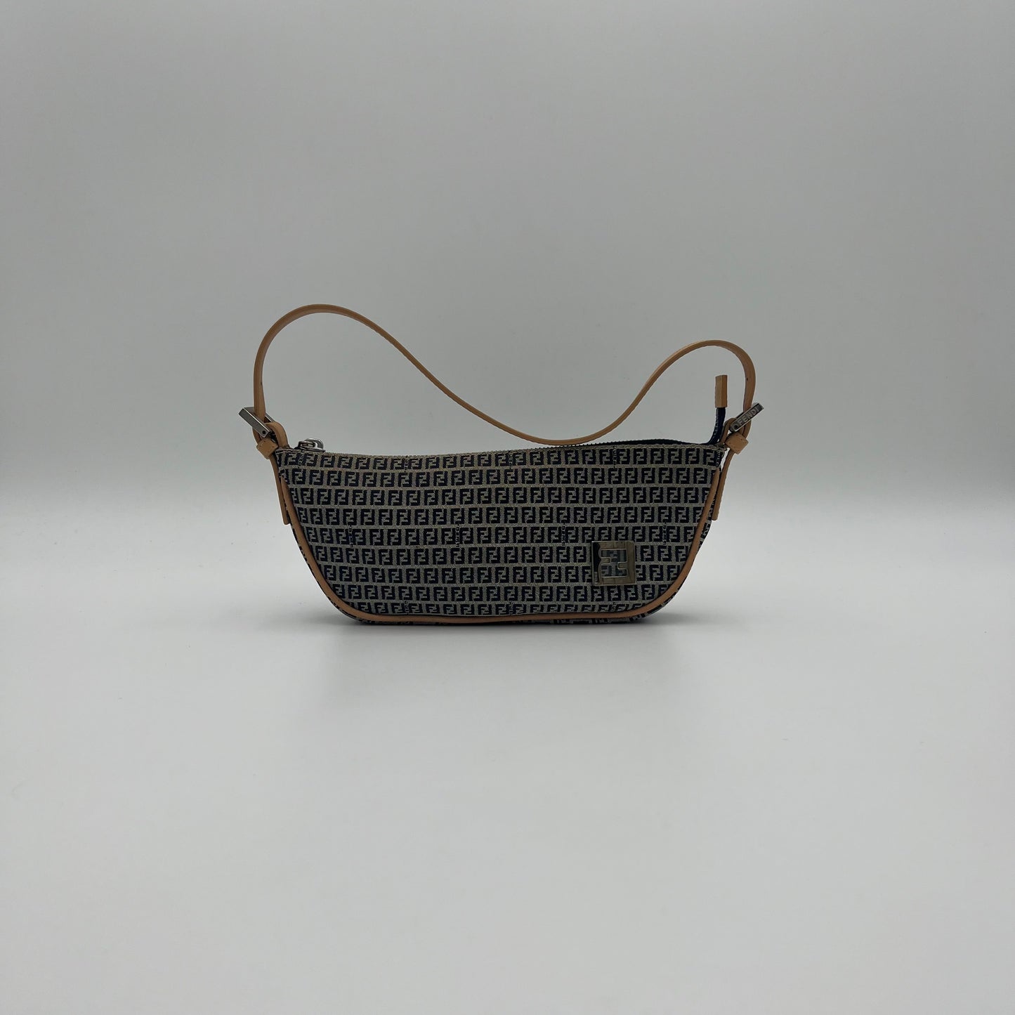 Fendi Navy Blue Micro Zucchino Half Moon Pochette