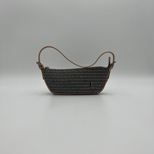 Fendi Navy Blue Micro Zucchino Half Moon Pochette