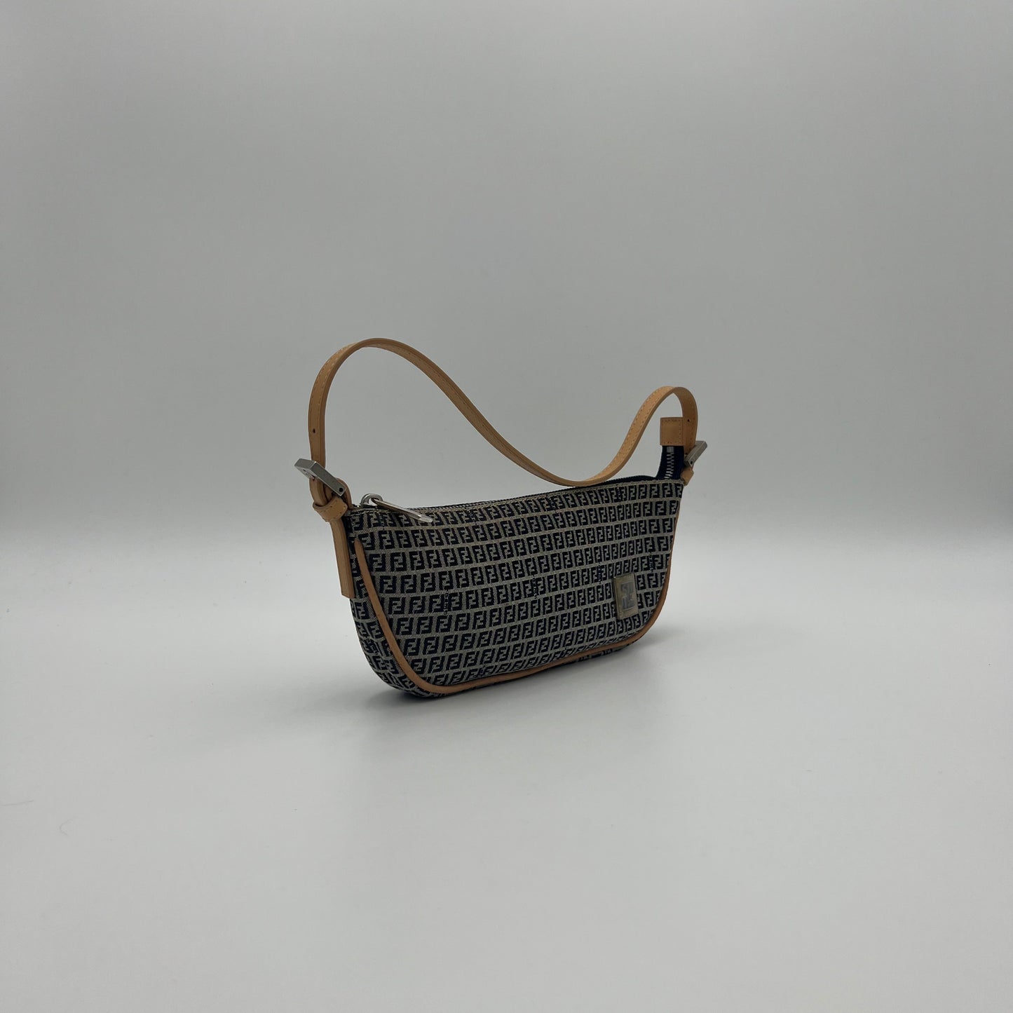 Fendi Navy Blue Micro Zucchino Half Moon Pochette