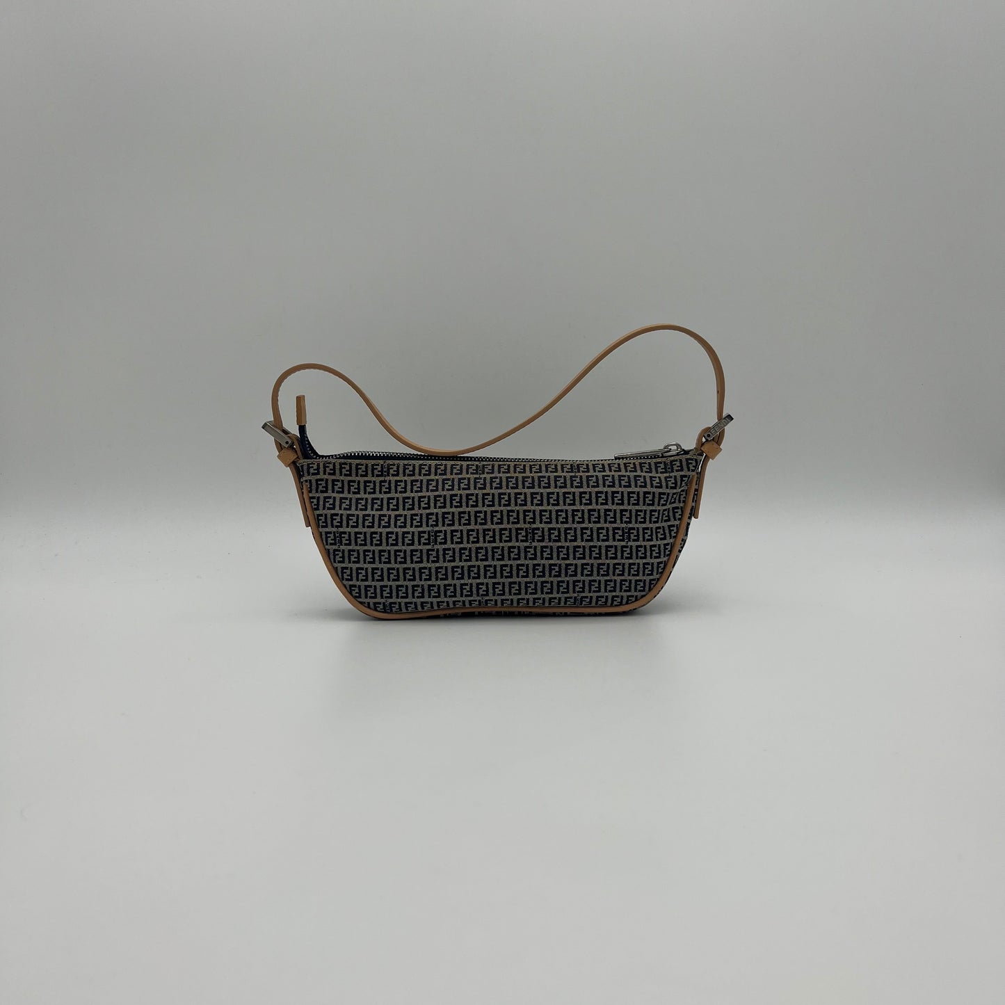 Fendi Navy Blue Micro Zucchino Half Moon Pochette