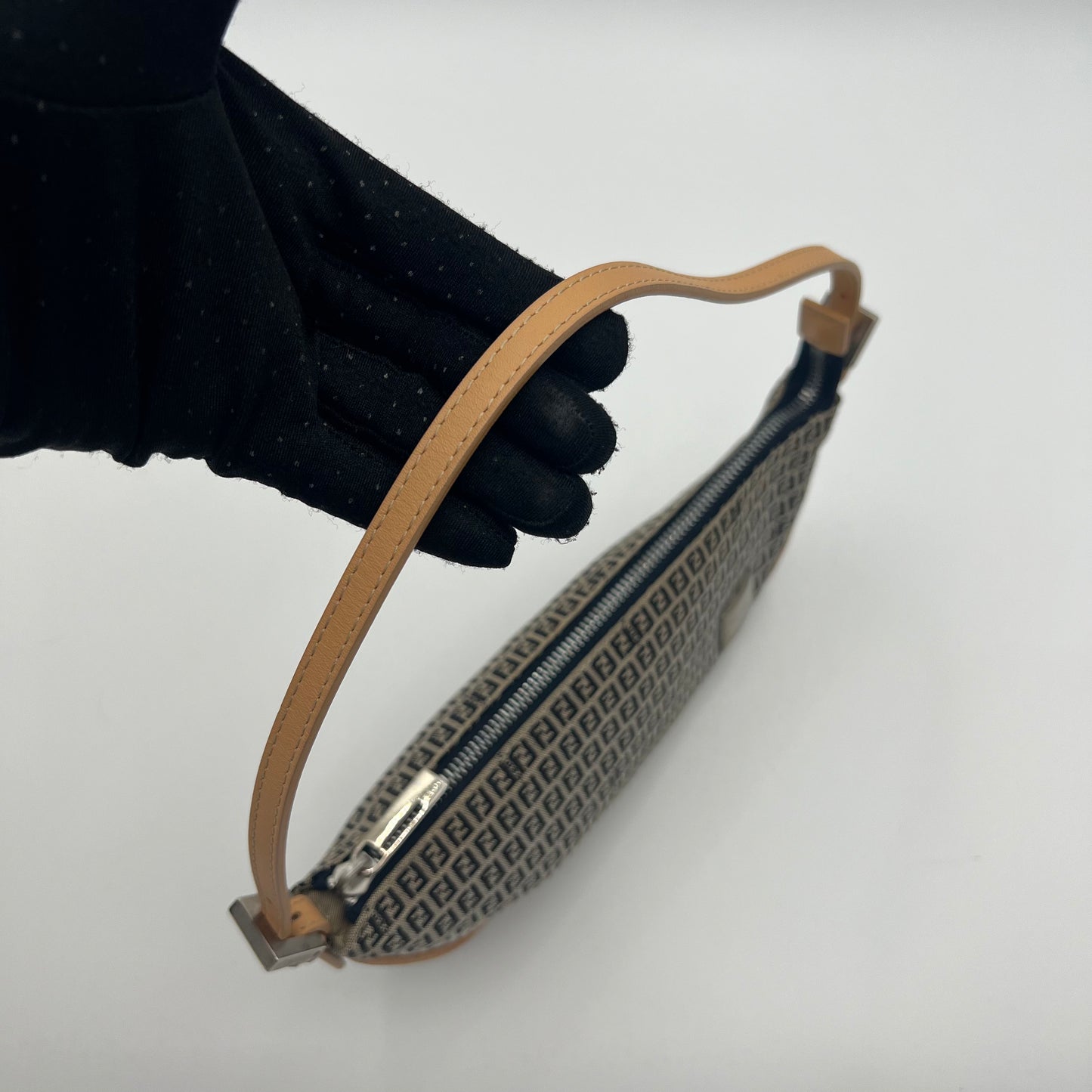 Fendi Navy Blue Micro Zucchino Half Moon Pochette