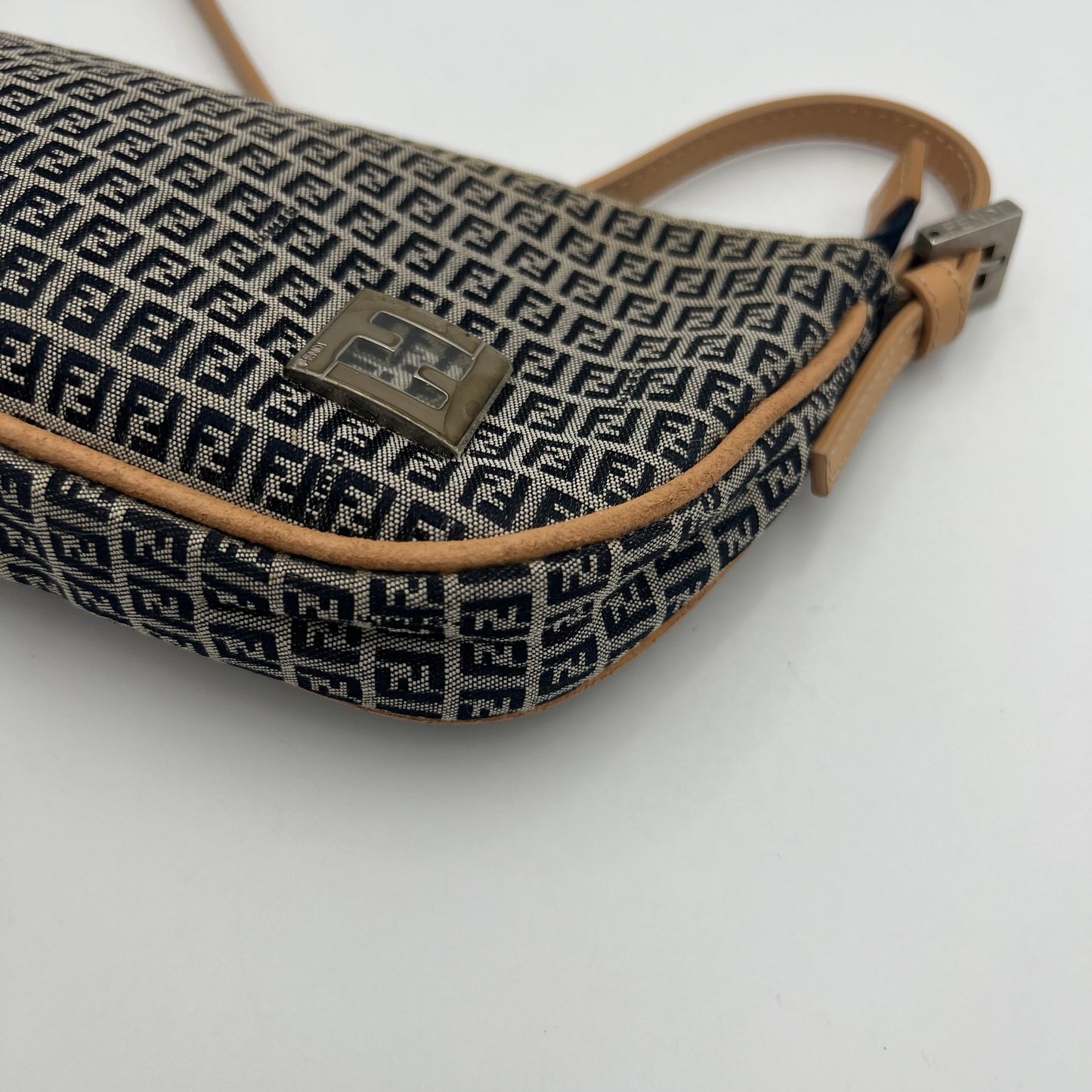 Fendi Navy Blue Micro Zucchino Half Moon Pochette