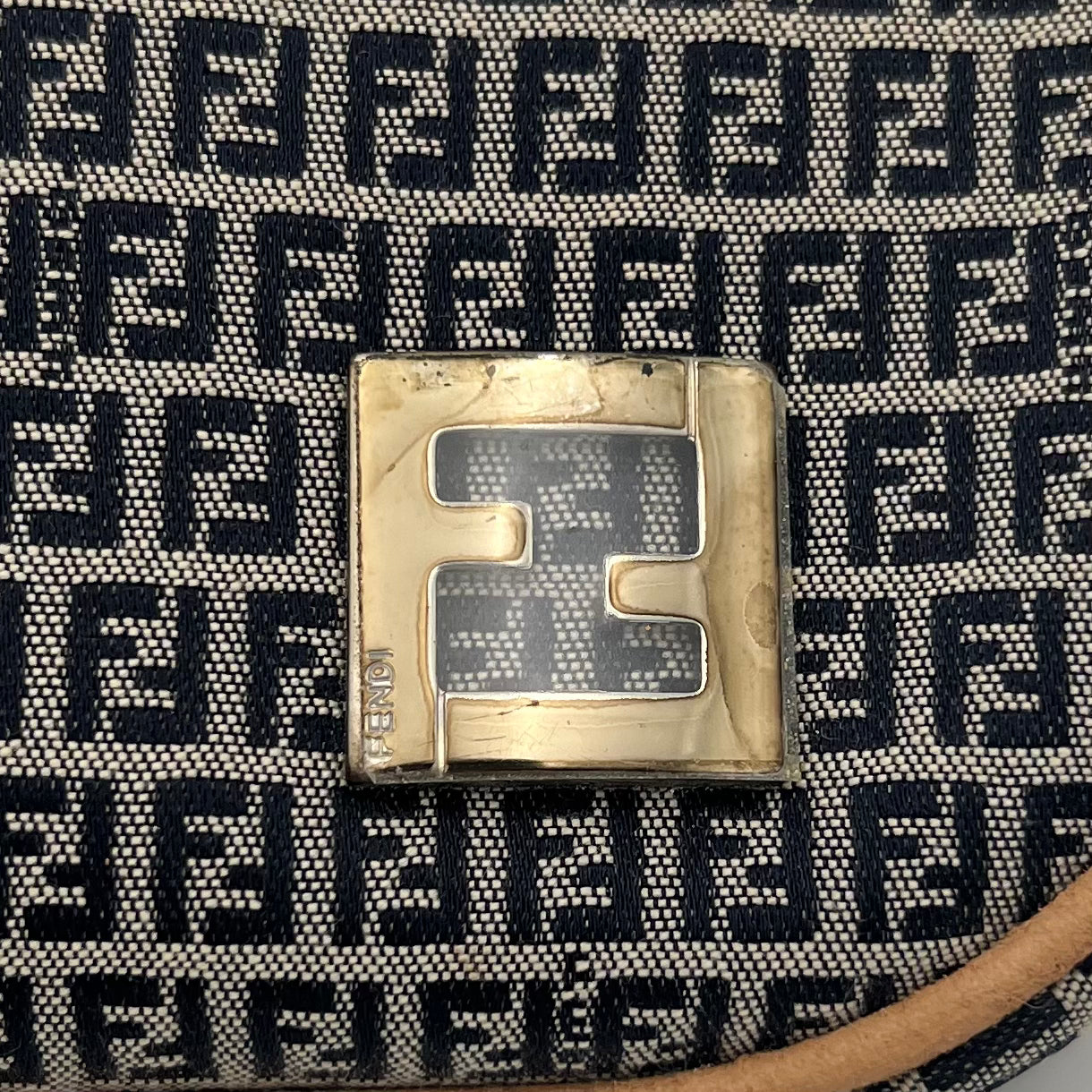 Fendi Navy Blue Micro Zucchino Half Moon Pochette