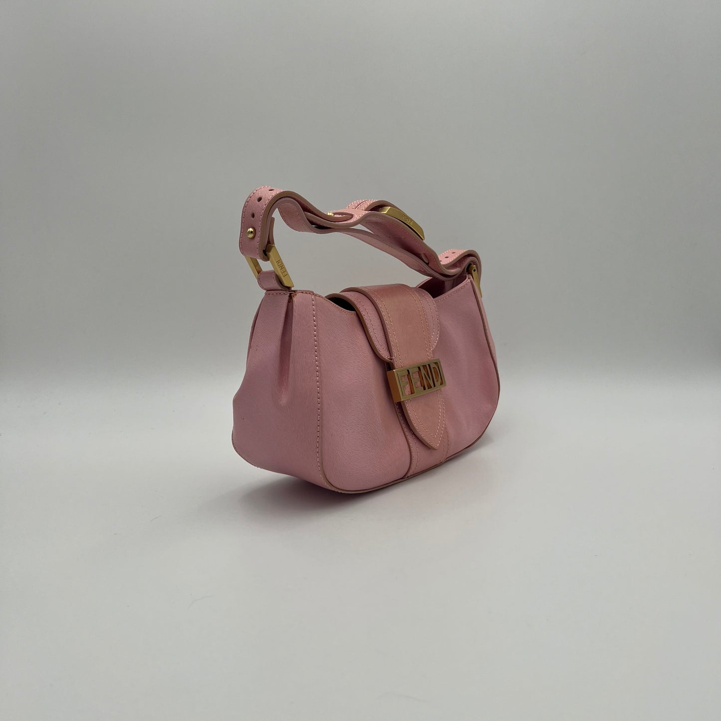 Fendi Pink Leather Logo Plate Hobo Shoulder Bag