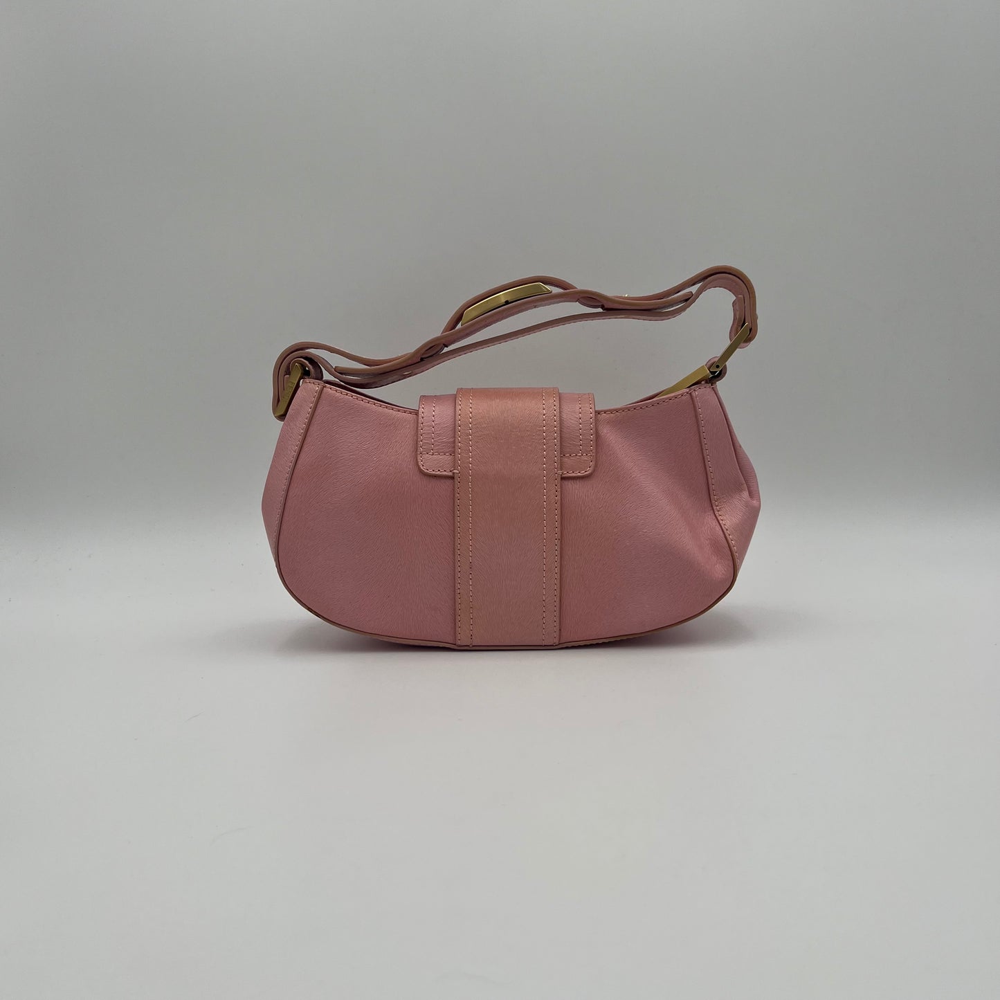 Fendi Pink Leather Logo Plate Hobo Shoulder Bag