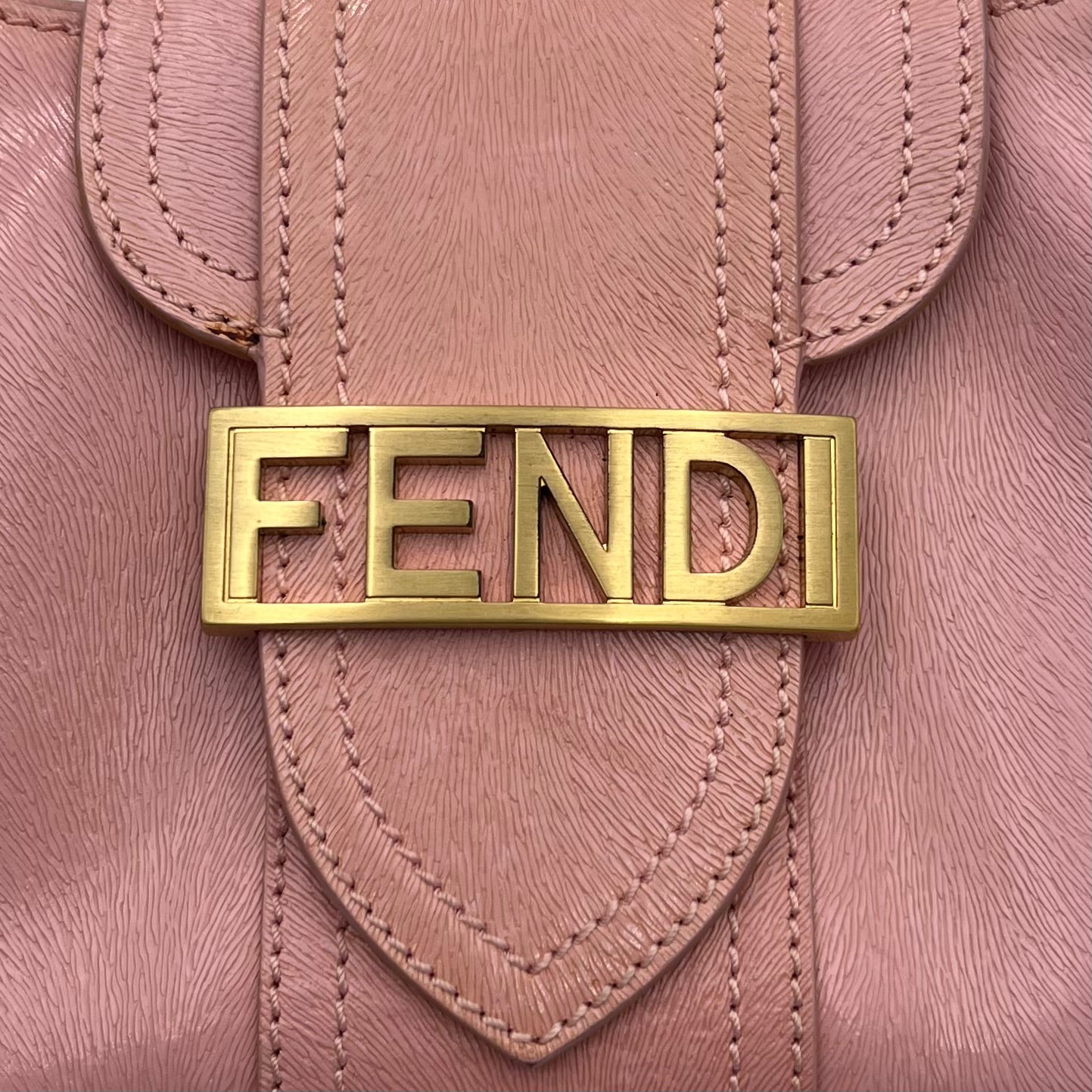 Fendi Pink Leather Logo Plate Hobo Shoulder Bag