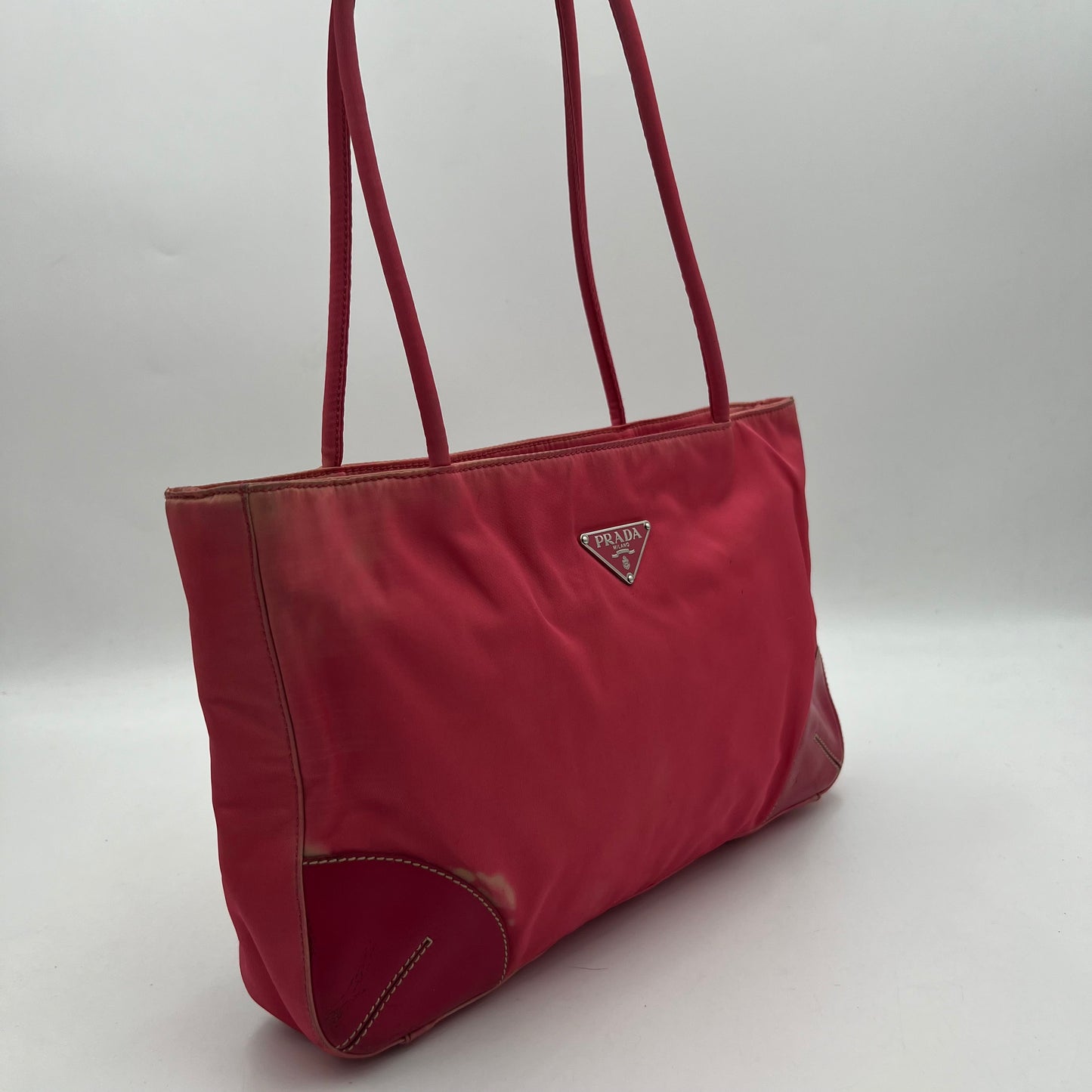 Prada Pink Nylon Horizontal Zip Long Strap Tote