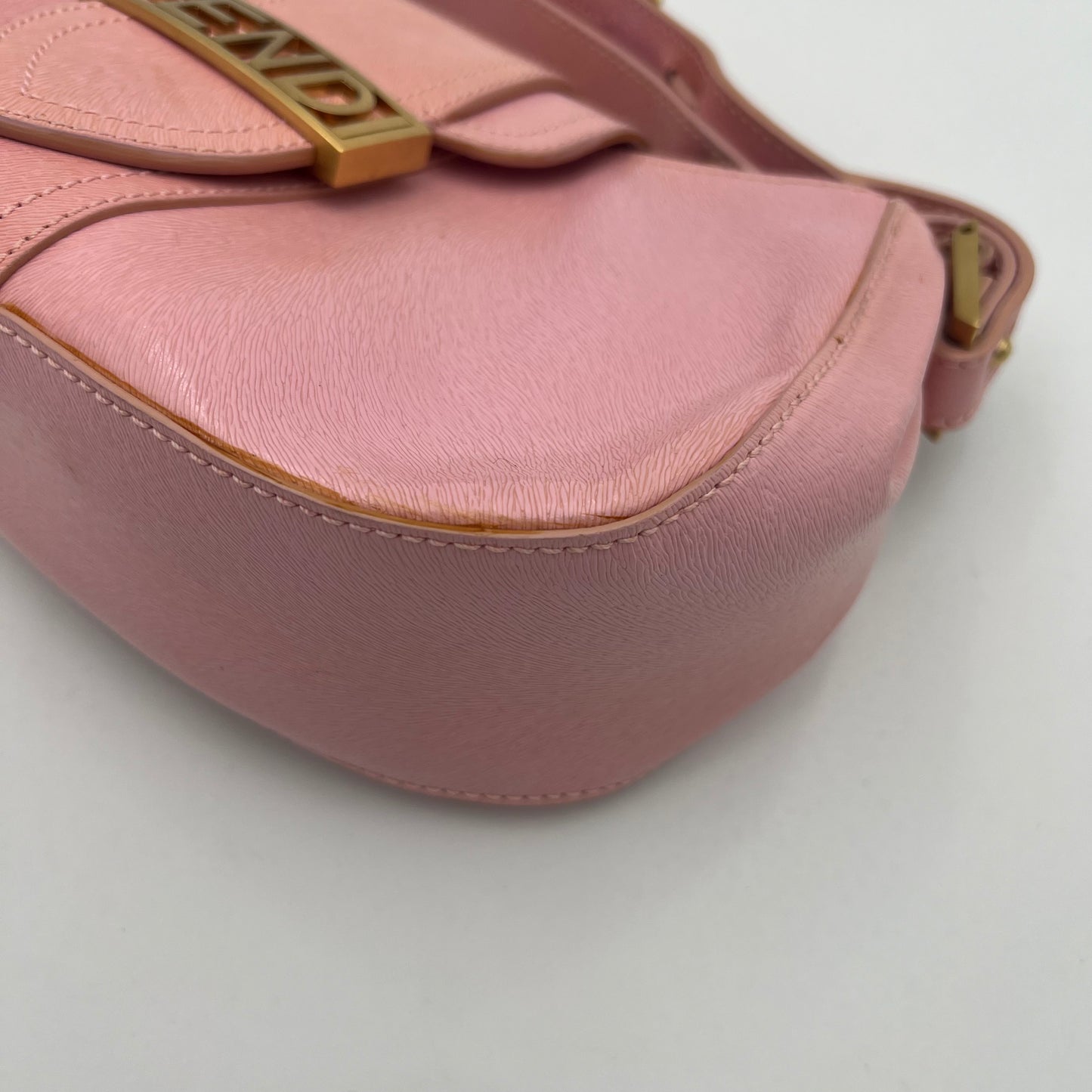 Fendi Pink Leather Logo Plate Hobo Shoulder Bag