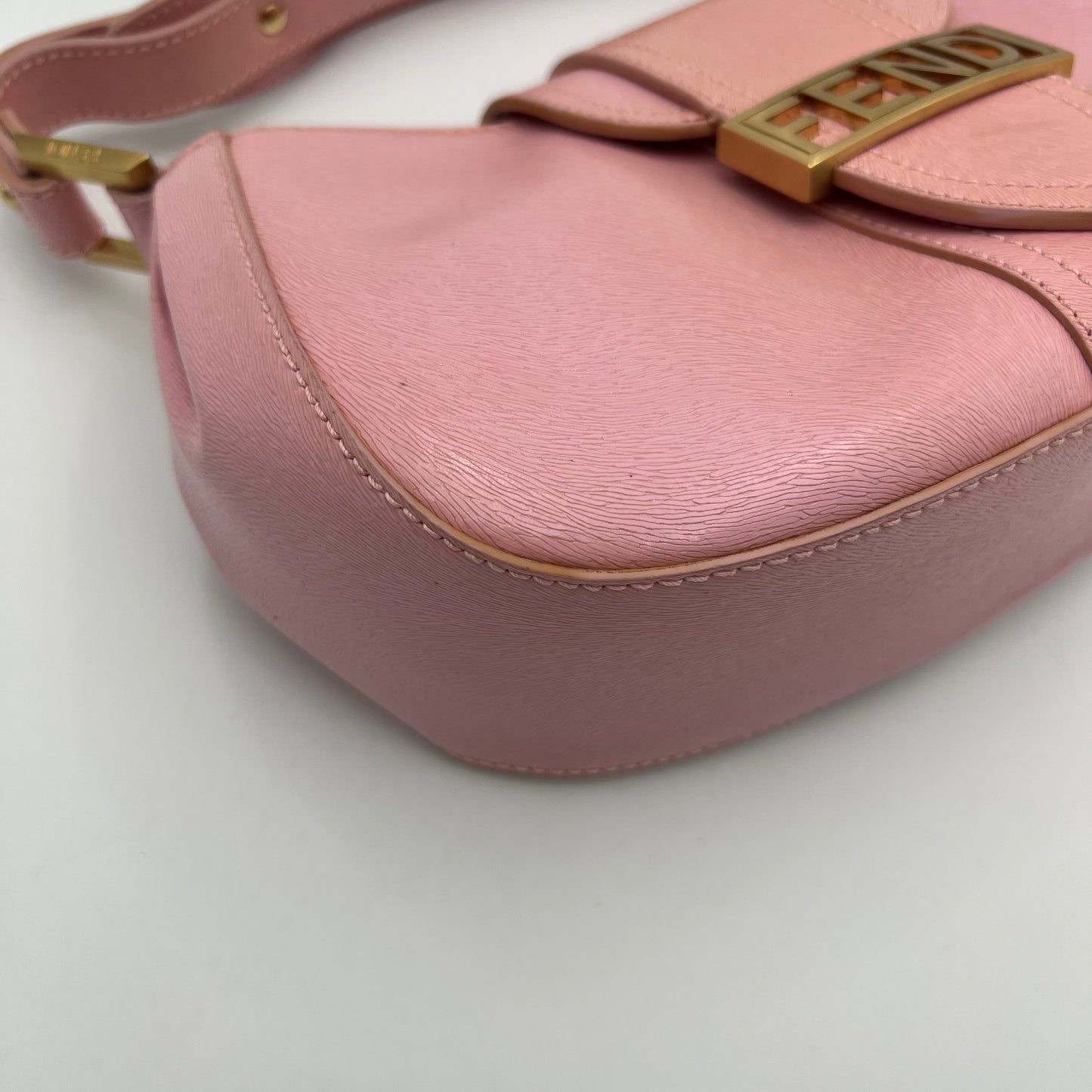 Fendi Pink Leather Logo Plate Hobo Shoulder Bag