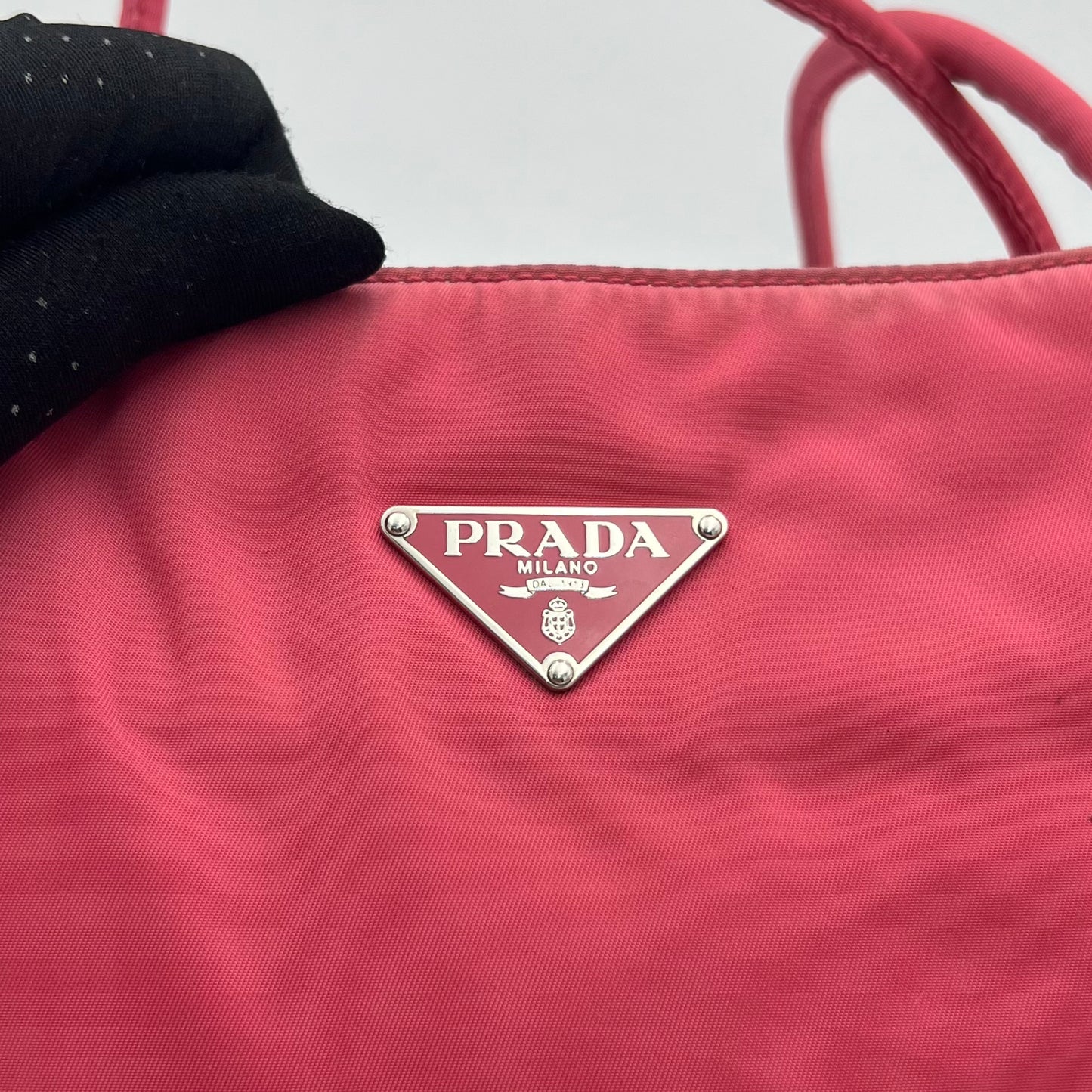 Prada Pink Nylon Horizontal Zip Long Strap Tote