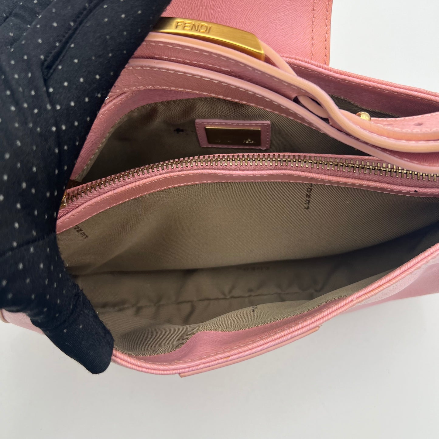 Fendi Pink Leather Logo Plate Hobo Shoulder Bag