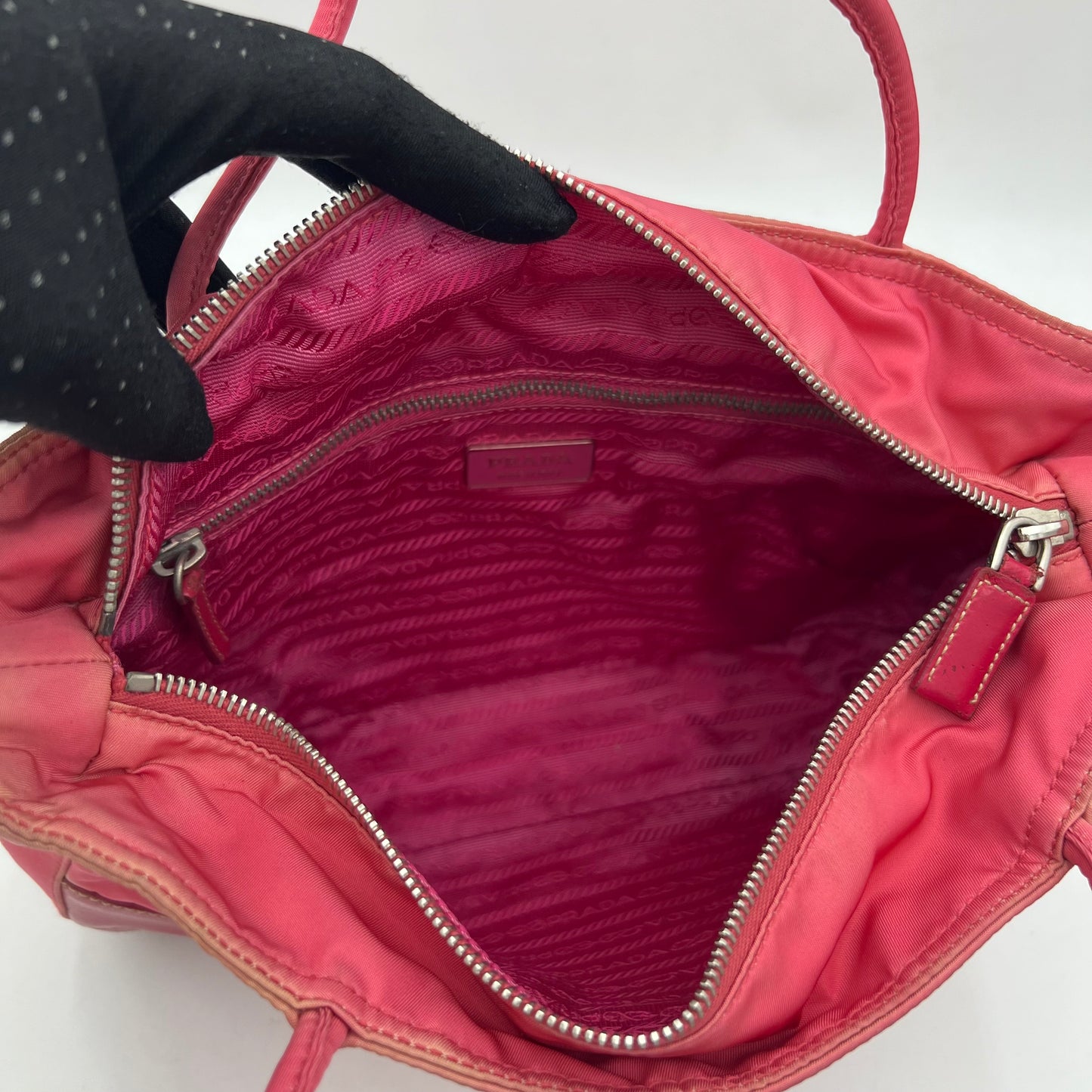 Prada Pink Nylon Horizontal Zip Long Strap Tote