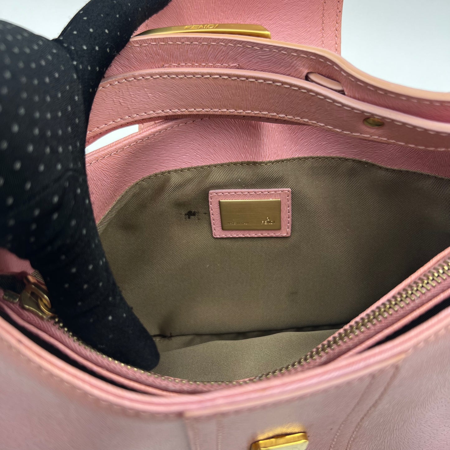 Fendi Pink Leather Logo Plate Hobo Shoulder Bag