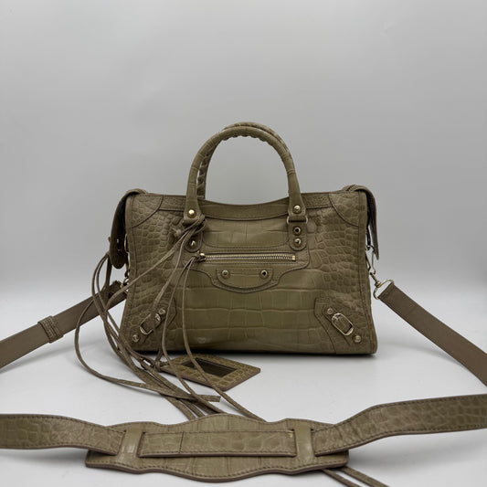 Balenciaga Beige Croc Embossed Small City GHW