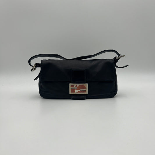 Fendi Black Lamb Leather Marble Buckle Baguette