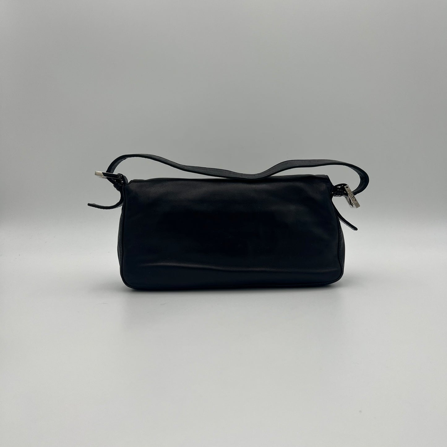 Fendi Black Lamb Leather Marble Buckle Baguette