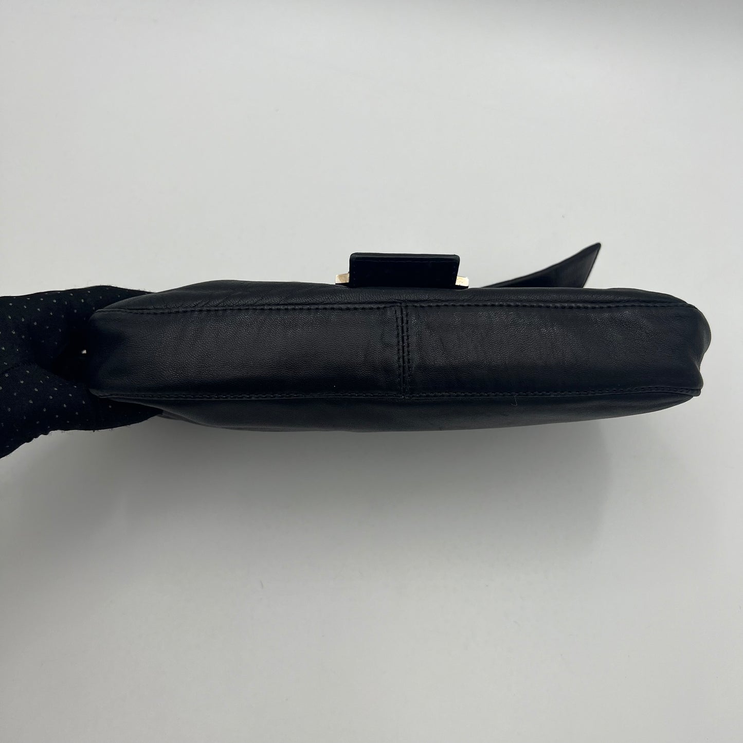 Fendi Black Lamb Leather Marble Buckle Baguette