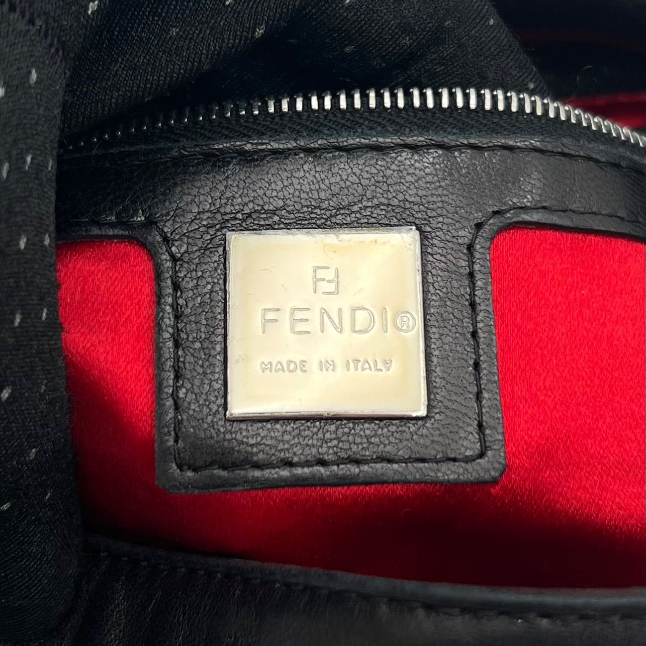 Fendi Black Lamb Leather Marble Buckle Baguette
