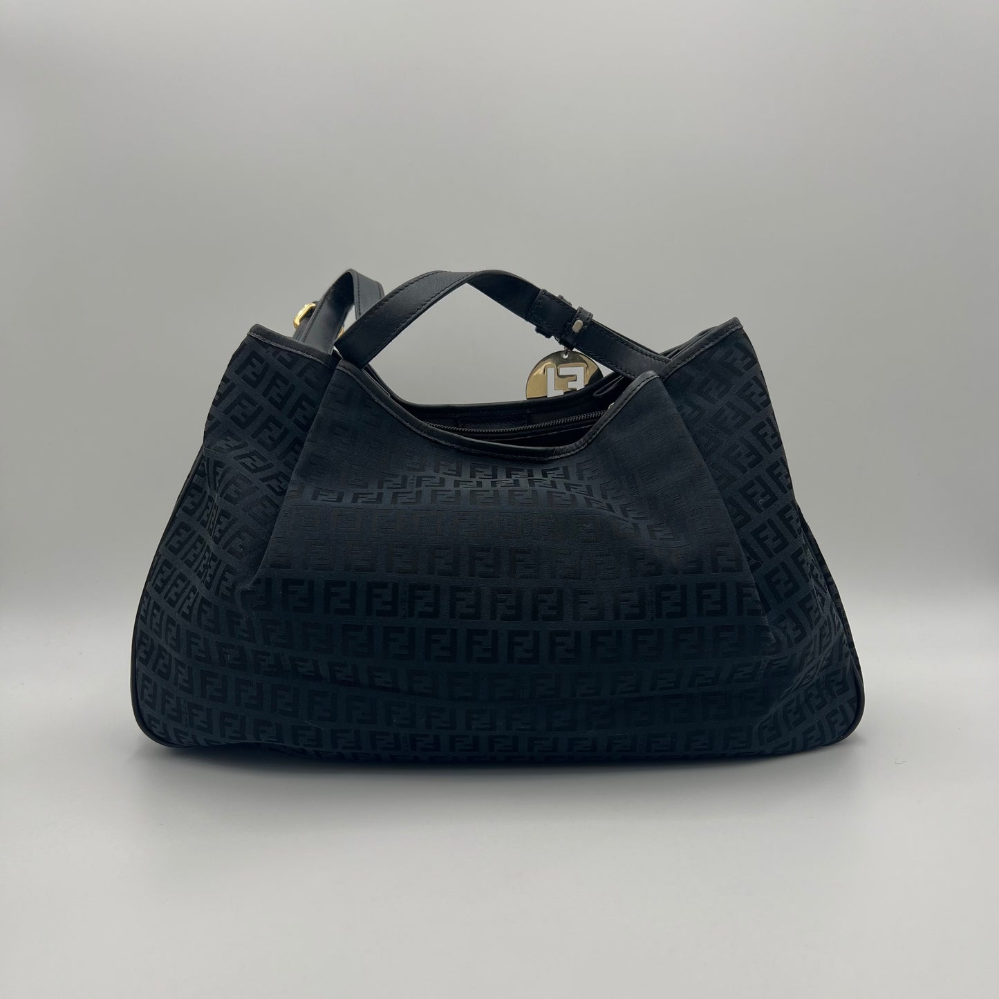 Fendi Black Zucchino Canvas and Leather Large Hobo Shoulder Bag