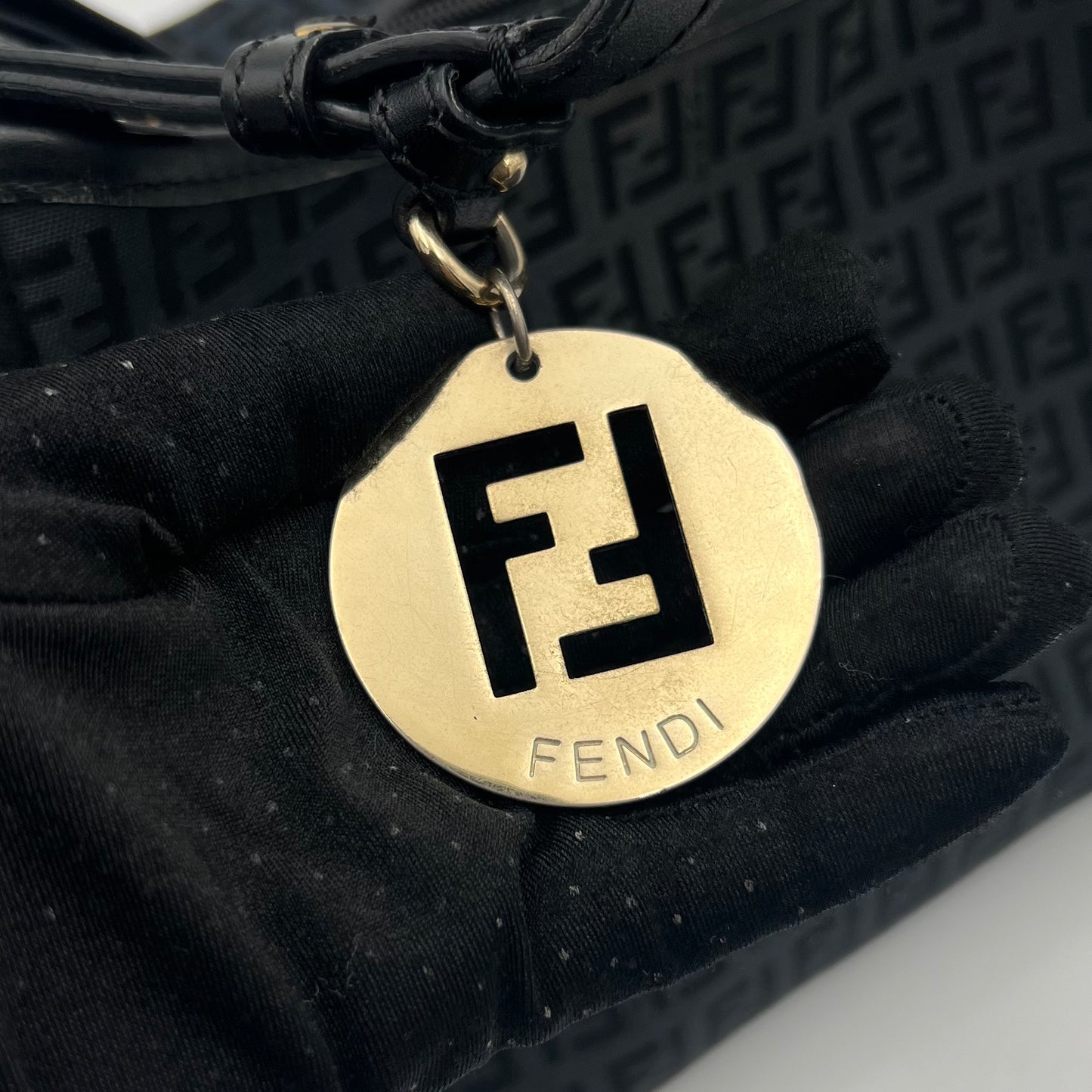 Fendi Black Zucchino Canvas and Leather Large Hobo Shoulder Bag
