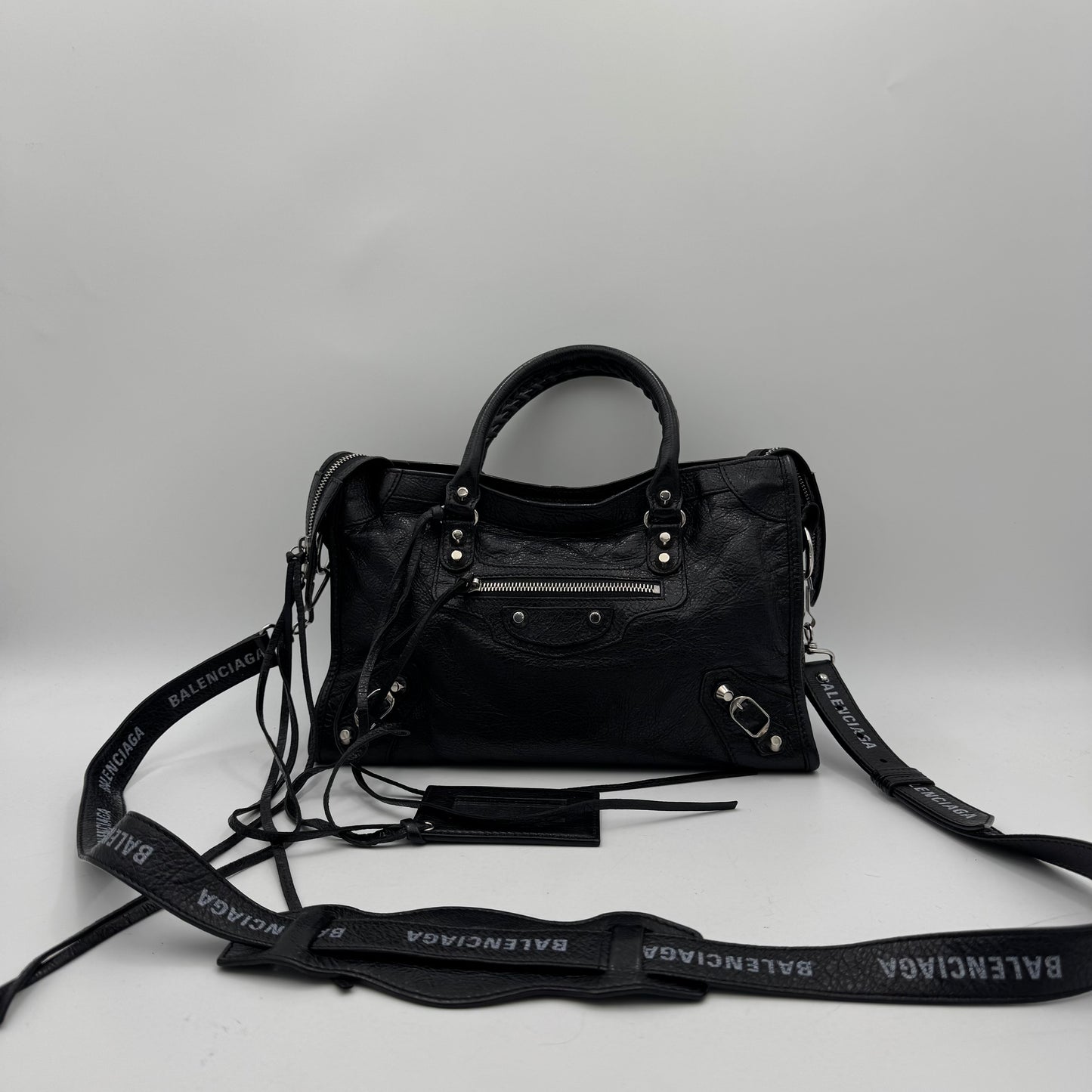 Balenciaga Black Leather Classic Small City SHW