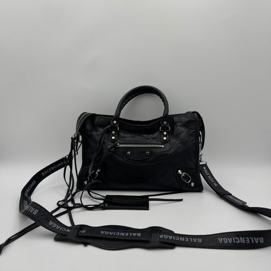 Balenciaga Black Leather Classic Small City SHW