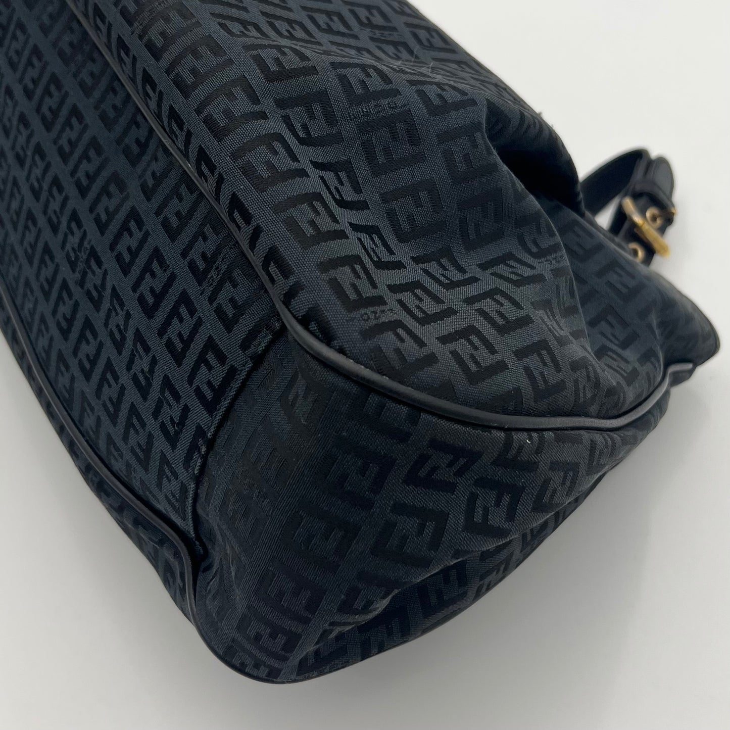 Fendi Black Zucchino Canvas and Leather Large Hobo Shoulder Bag