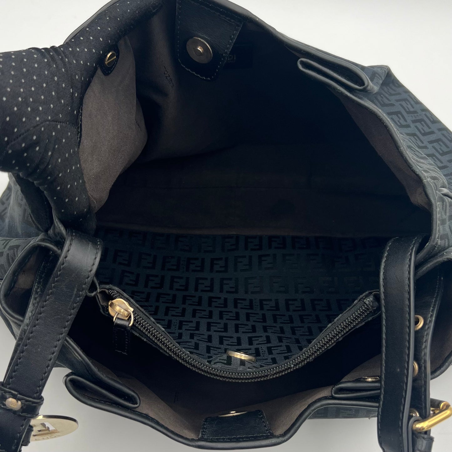 Fendi Black Zucchino Canvas and Leather Large Hobo Shoulder Bag