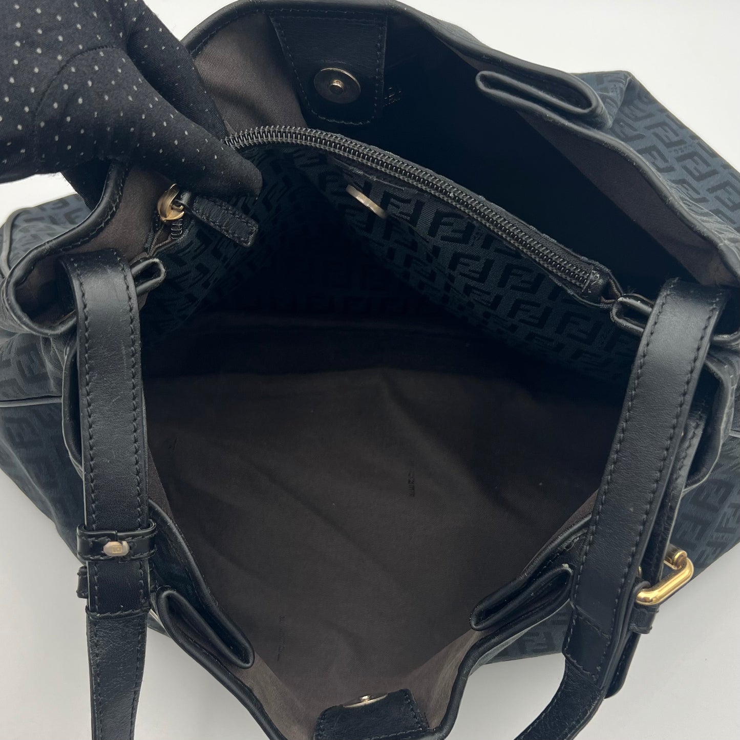 Fendi Black Zucchino Canvas and Leather Large Hobo Shoulder Bag