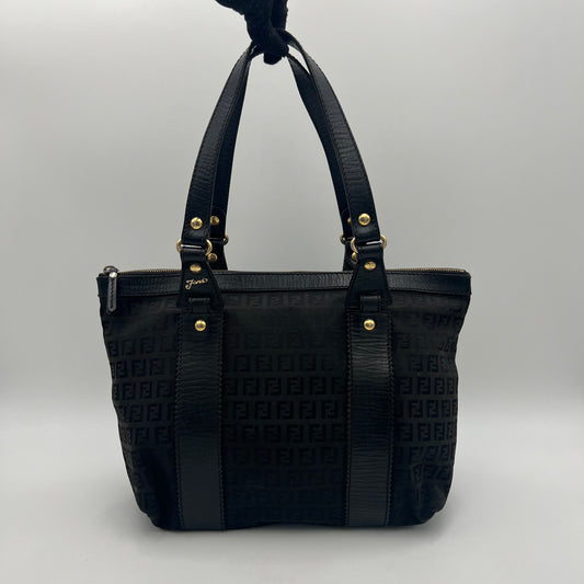 Fendi Black Zucchino Canvas and Leather Zip Tote