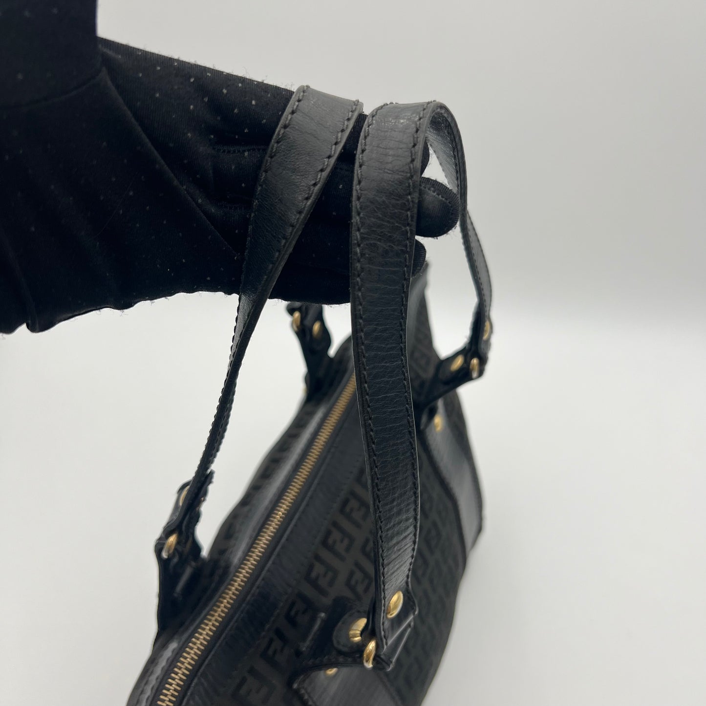 Fendi Black Zucchino Canvas and Leather Zip Tote