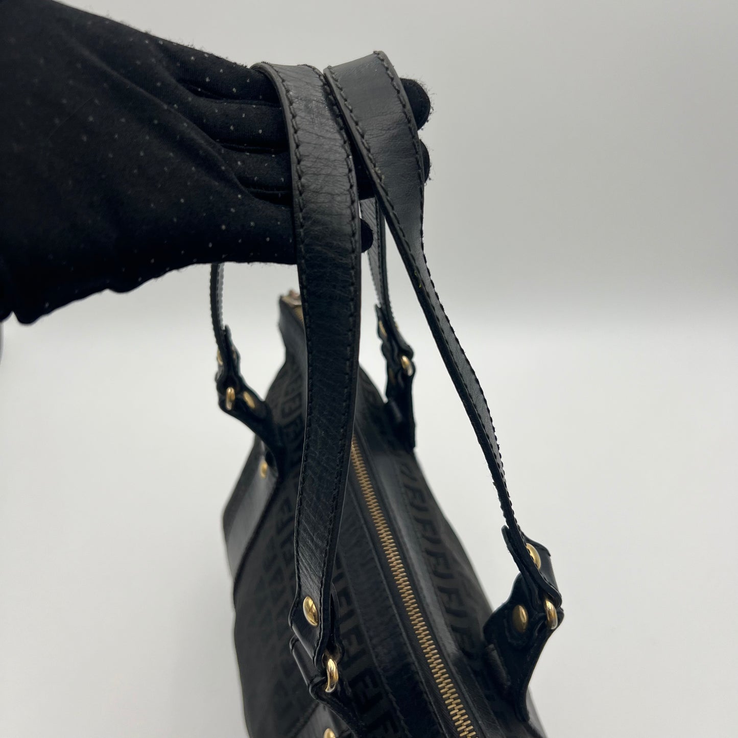 Fendi Black Zucchino Canvas and Leather Zip Tote
