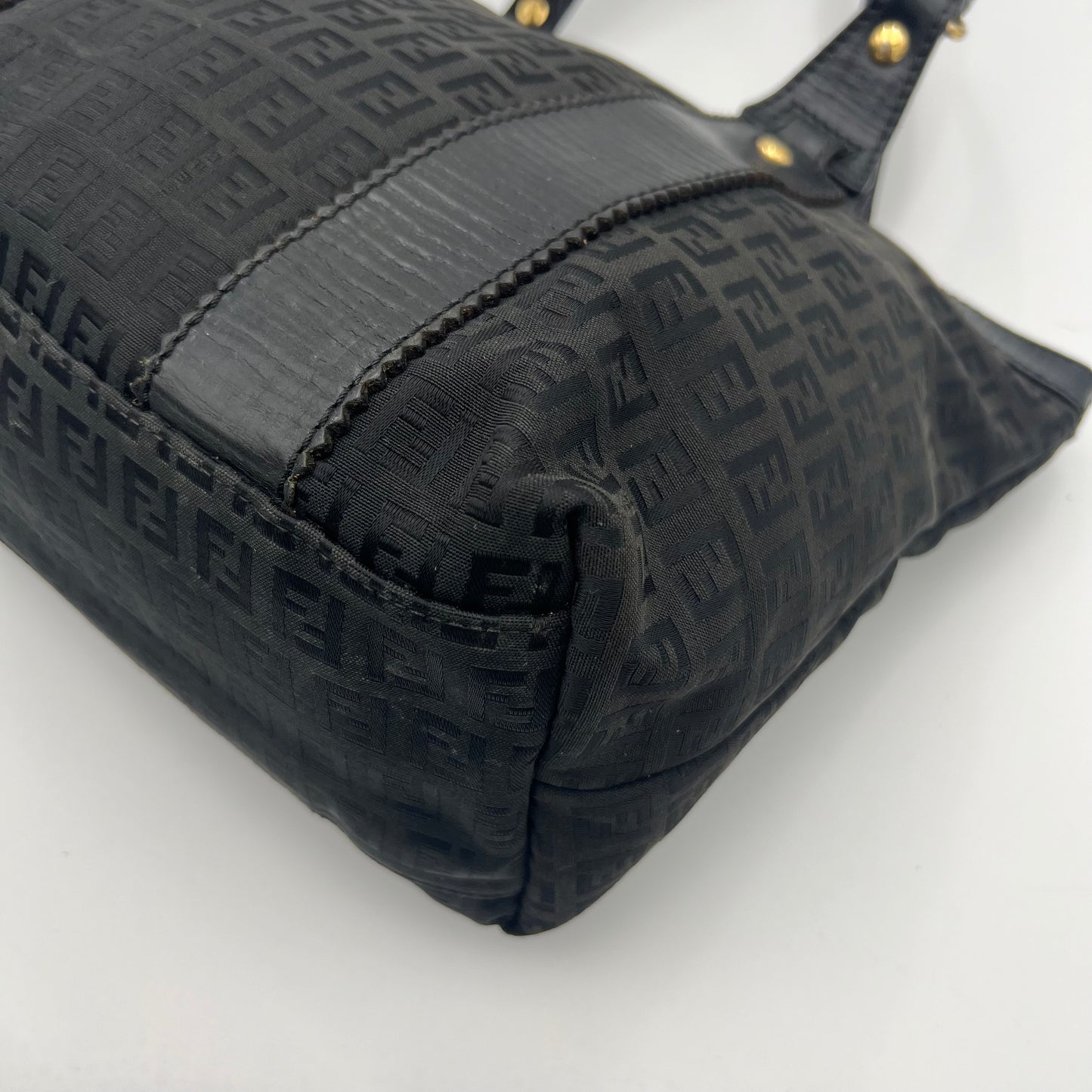 Fendi Black Zucchino Canvas and Leather Zip Tote