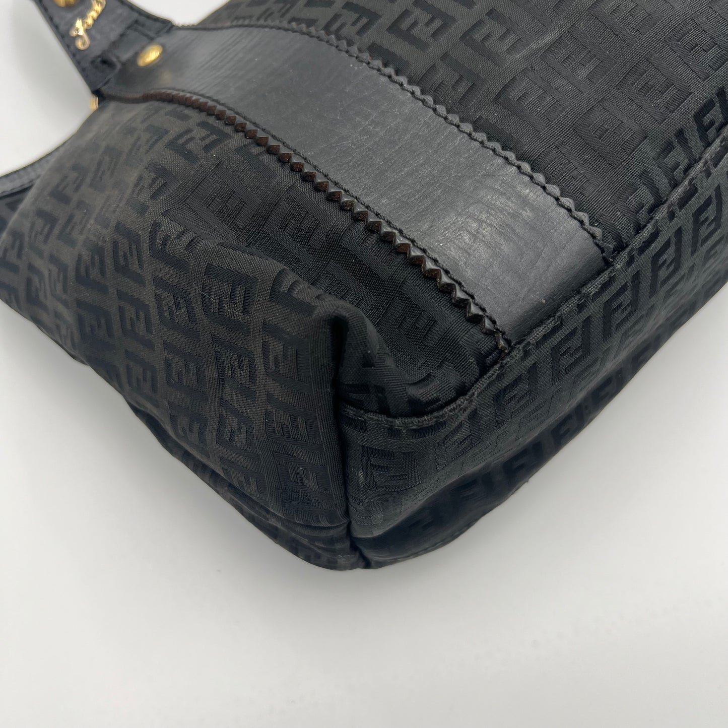 Fendi Black Zucchino Canvas and Leather Zip Tote