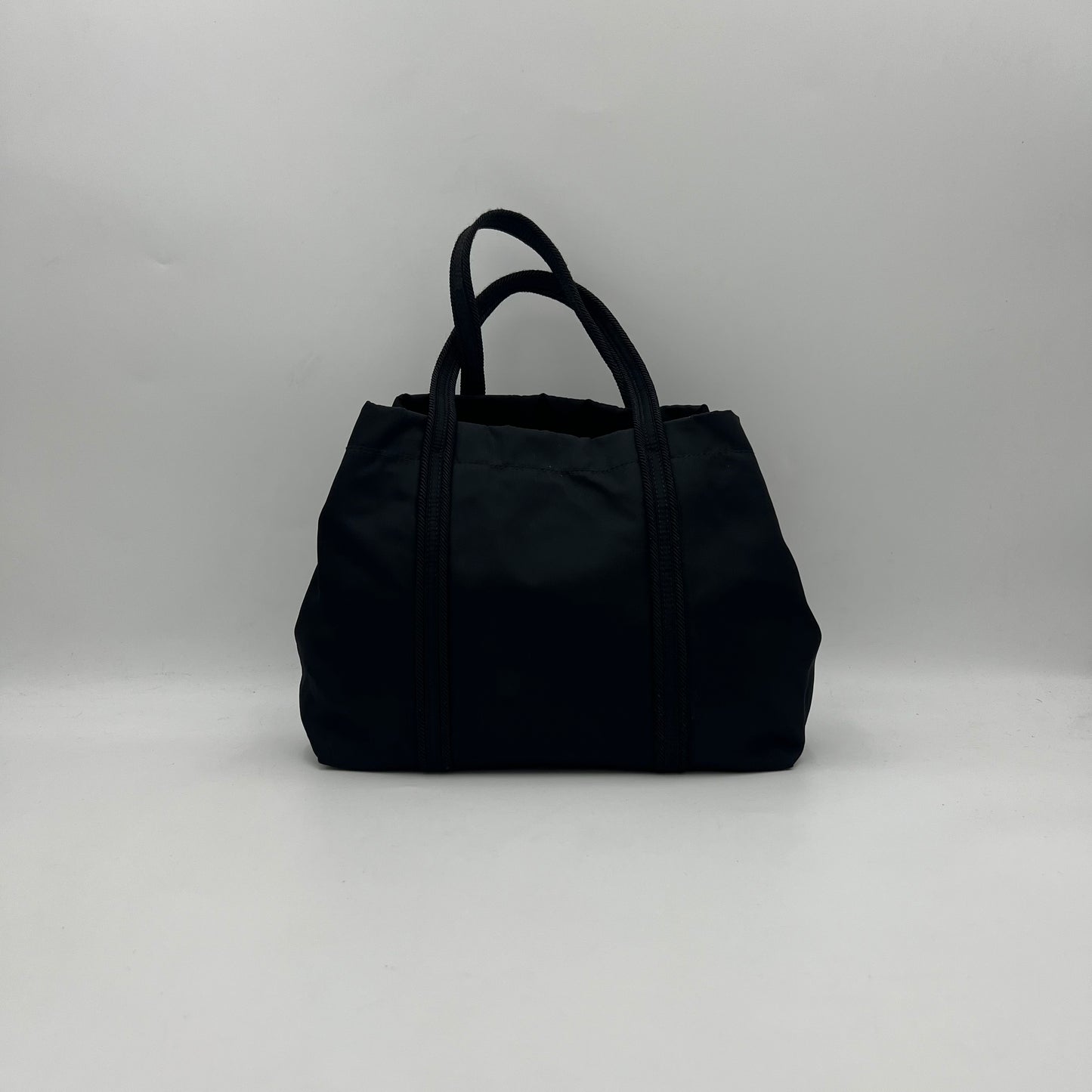 Prada Black Nylon Embroidered Logo Small Open Handbag