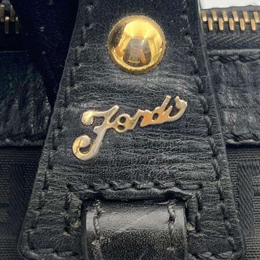 Fendi Black Zucchino Canvas and Leather Zip Tote