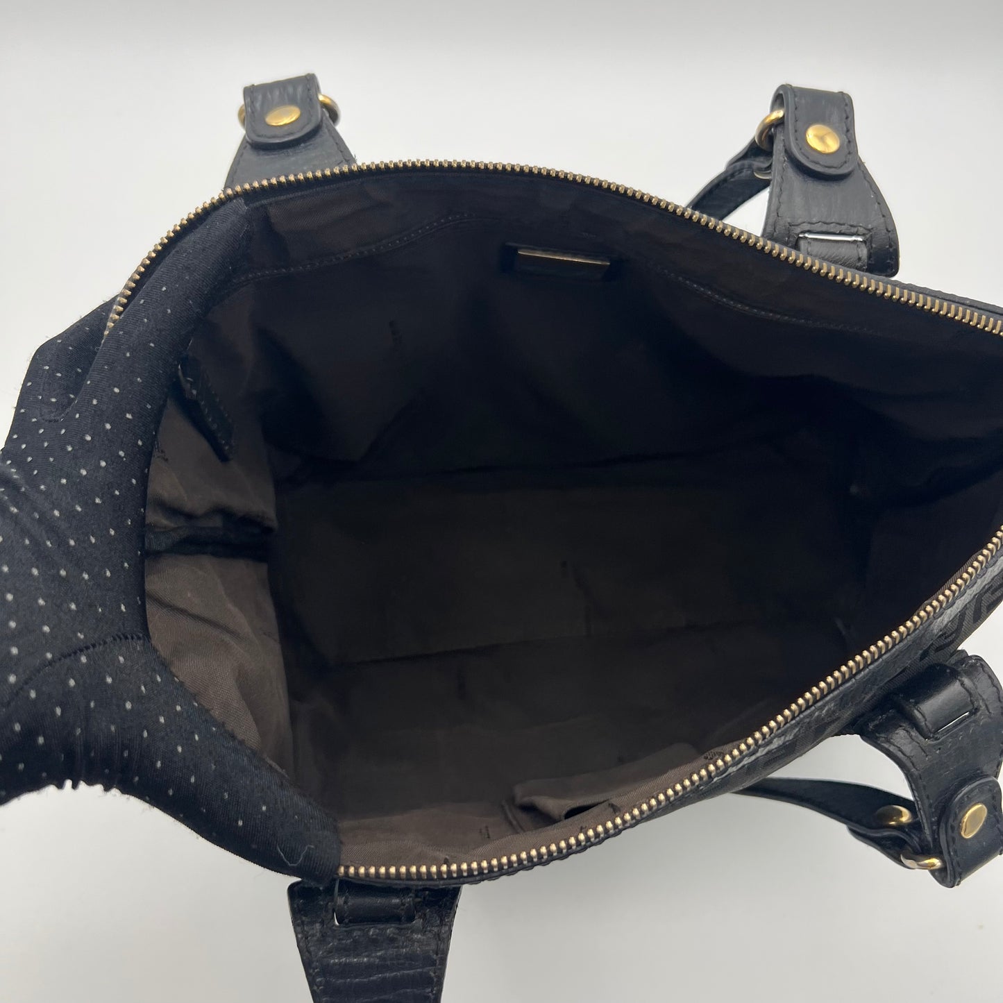 Fendi Black Zucchino Canvas and Leather Zip Tote
